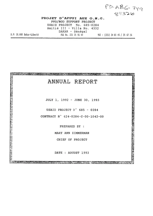 [NGO support project :] annual report July 1, 1992-June 30, 1993, USAID project no. 685-0284, contract no. 624-0284-C-00-1042-00