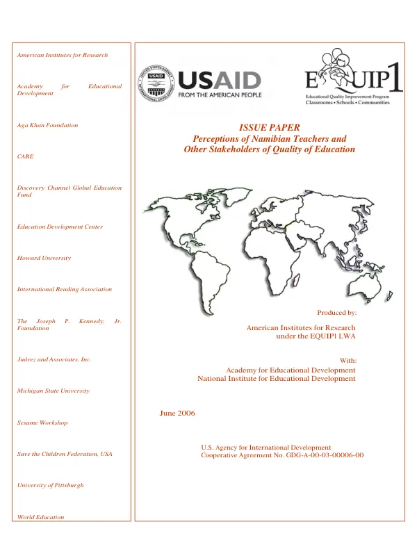 EQUIP1 issue paper : perceptions of Namibian teachers and other stakeholders of quality of education