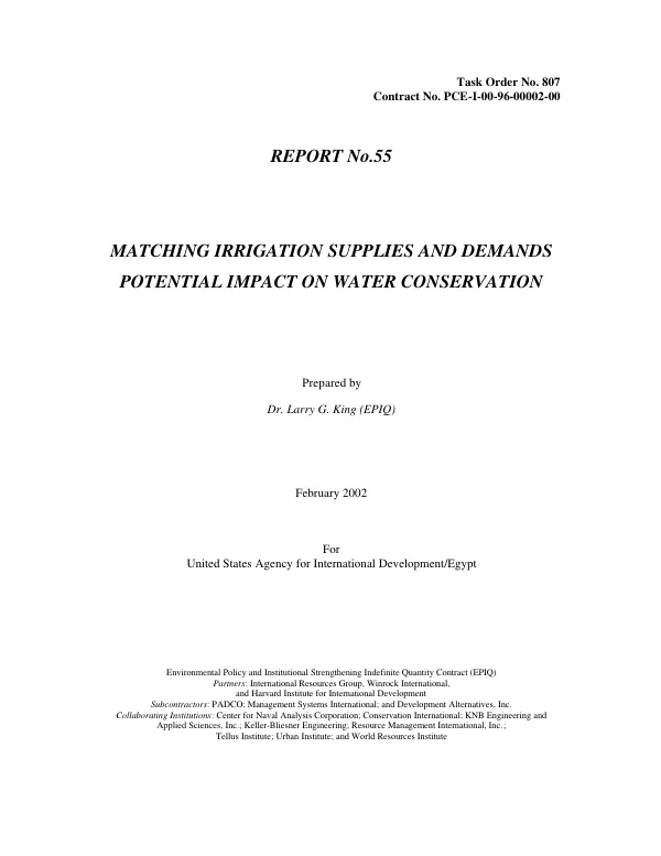 Matching irrigation supplies and demands : potential impact on water conservation