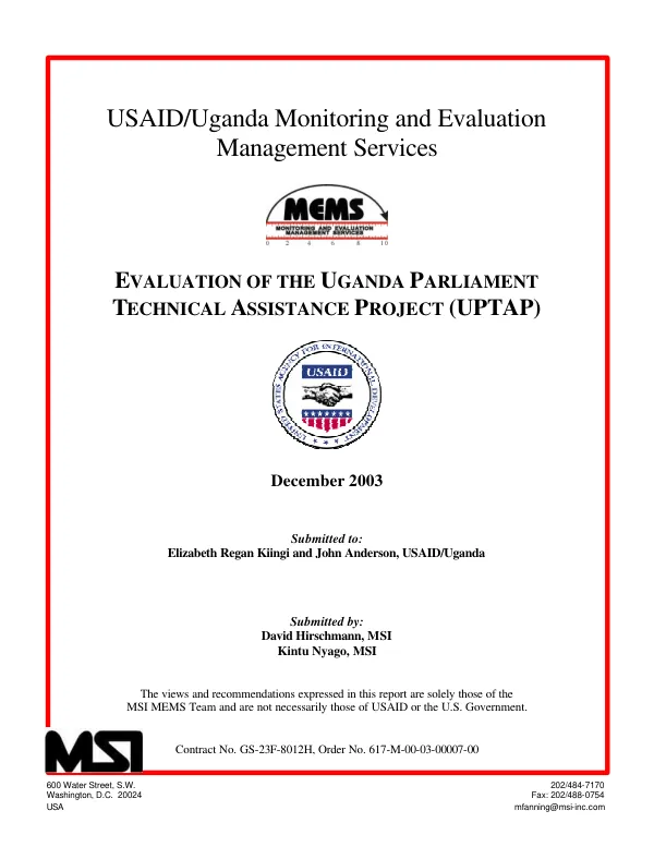 Evaluation of the Uganda parliament technical assistance project (UPTAP)