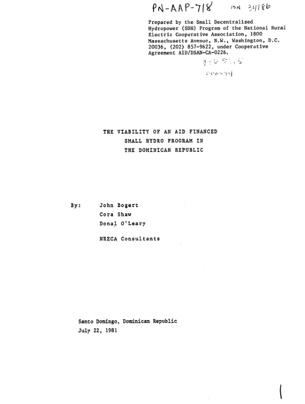 Viability of an AID financed small hydro program in the Dominican Republic