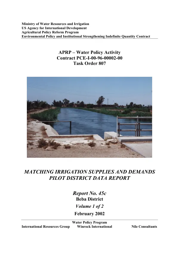 Matching irrigation supplies and demands : pilot district data report -- Beba District[, Egypt] : volume 1 of 2