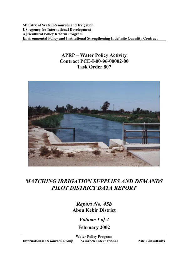 Matching irrigation supplies and demands : pilot district data report -- Abou Kebir District[, Egypt] : volume 1 of 2