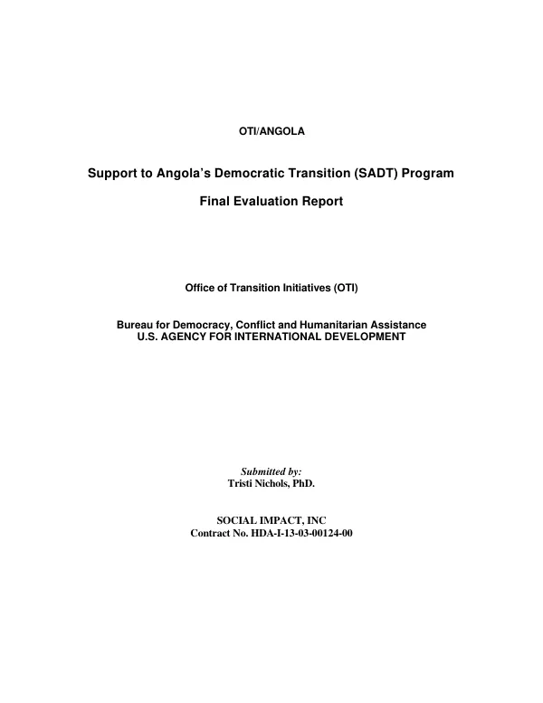Support to Angola's democratic transition (SADT) program : final evaluation report