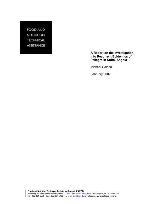 Report on the investigation into recurrent epidemics of pellagra in Kuito, Angola