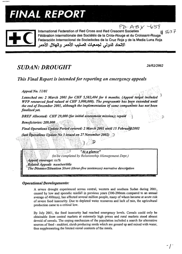 Final report : Sudan -- drought : HDA-G-00-01-00125-00 [-- draft]
