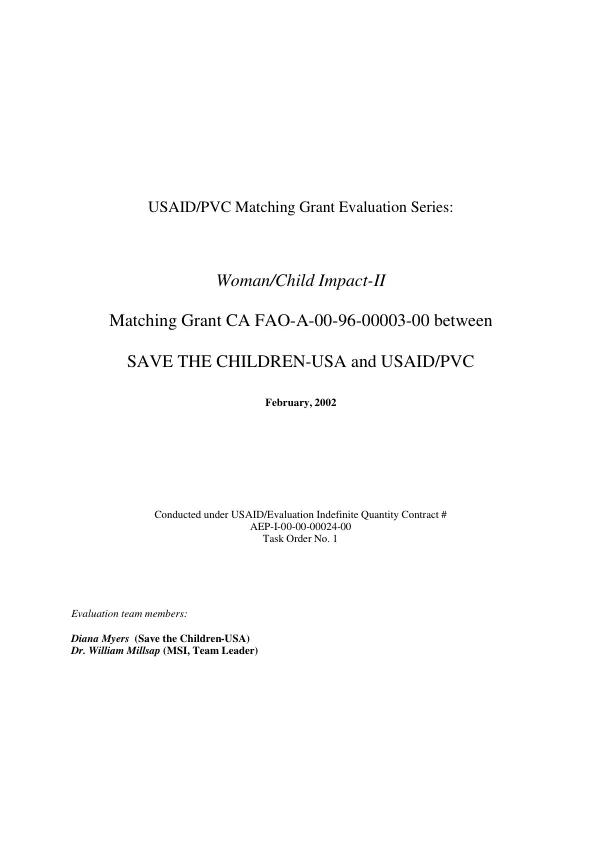 Woman/child impact-II : matching grant CA FAO-A-00-96-00003-00 between Save the Children-USA and USAID/PVC