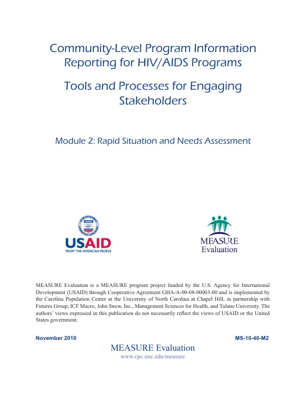 Community-Level Program Information Reporting for HIV/AIDS Programs. Module 2: Rapid Situation and Needs Assessment