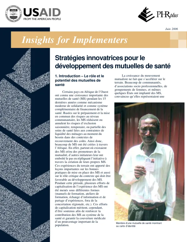 Strategies innovatrices pour le developpement des mutuelles de sante
