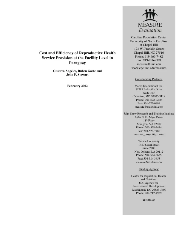 Cost and efficiency of reproductive health service provision at the facility level in Paraguay