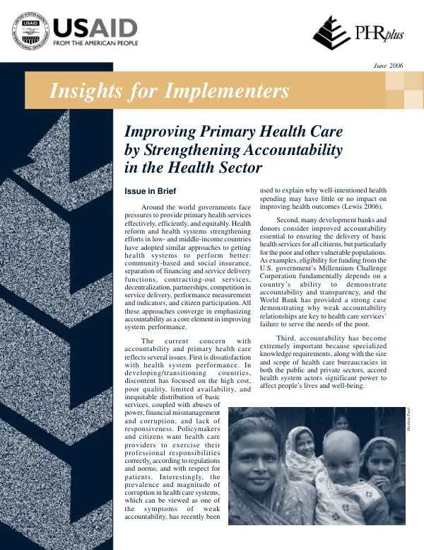 Improving primary health care by strengthening accountability in the health sector