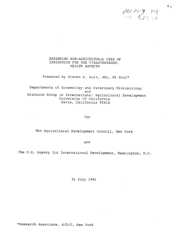 Expanding non-agricultural uses of irrigation for the disadvantaged : health aspects