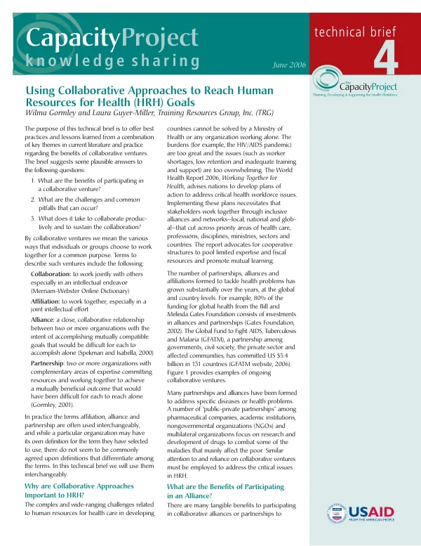 Using collaborative approaches to reach human resources for health (HRH) goals