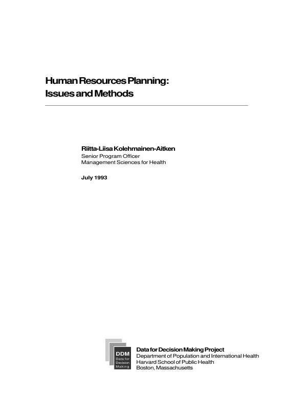 Human resources planning : issues and methods