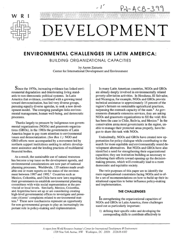 Environmental challenges in Latin America : building organizational capacities