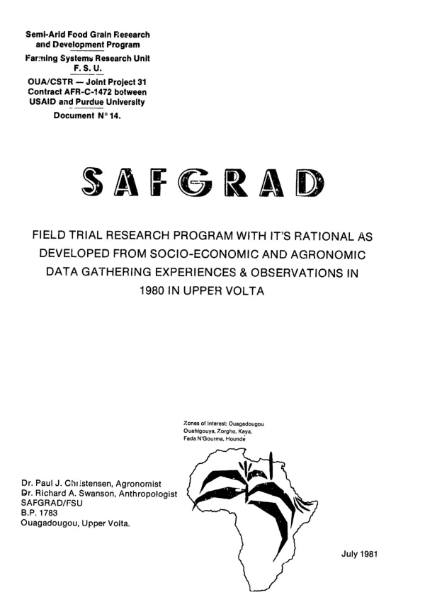 SAFGRAD : field trial research program with it"s rational as developed from socio-economic and agronomic data gathering experiences and observations in 1980 in Upper Volta