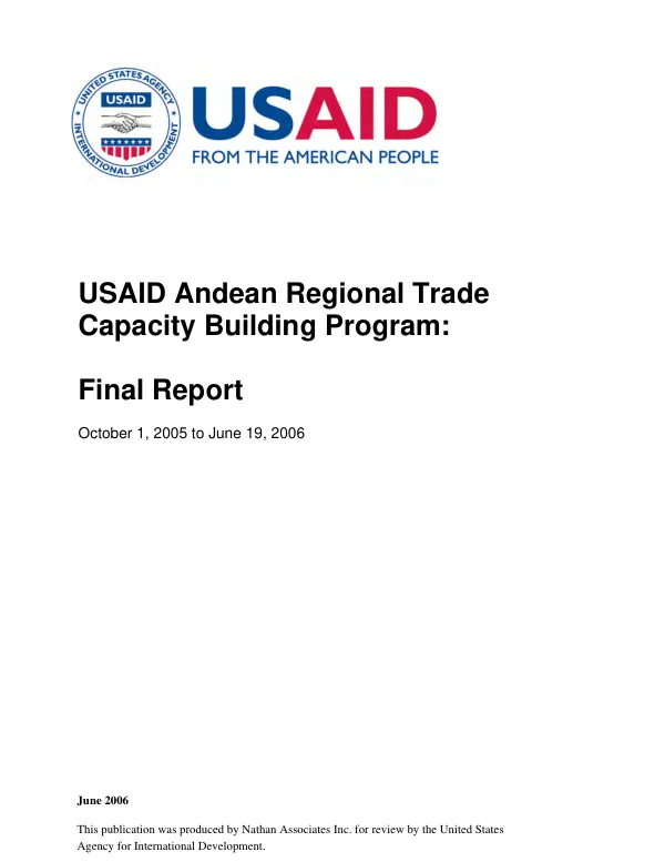 USAID Andean regional trade capacity building program : final report, October 1, 2005 to June 19, 2006