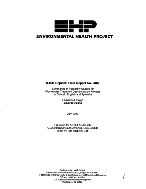Summaries of feasilibity studies for wastewater treatment demonstration projects in Chile (in English and Spanish)