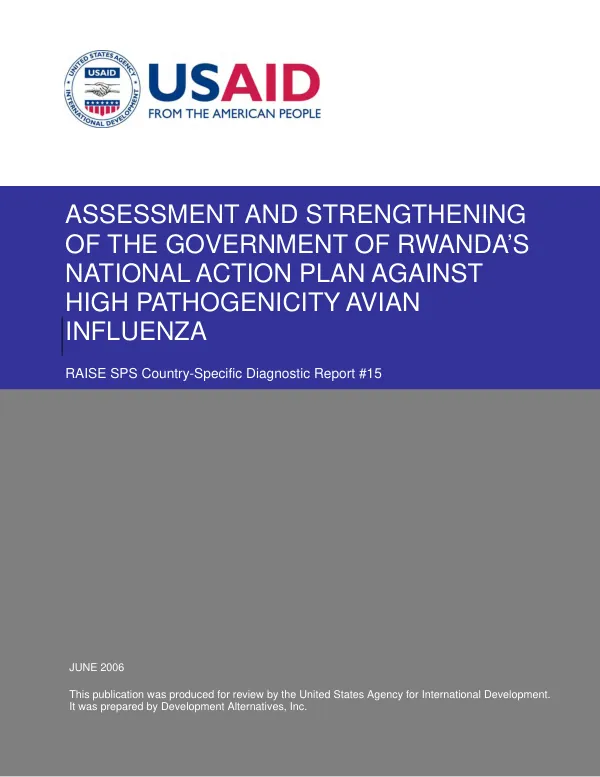 Assessment and strengthening of the Government of Rwanda"s national action plan against high pathogenicity avian influenza