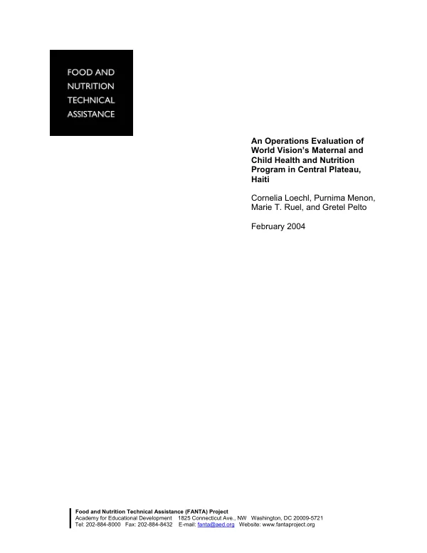 Operations evaluation of World Vision's maternal and child health and nutrition program in Central Plateau, Haiti