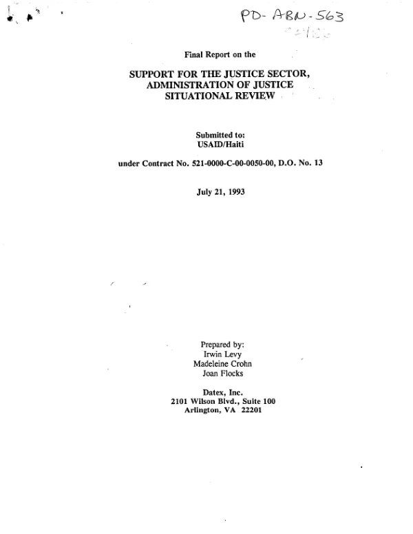 Final report on the support for the justice sector, administration of justice situational review