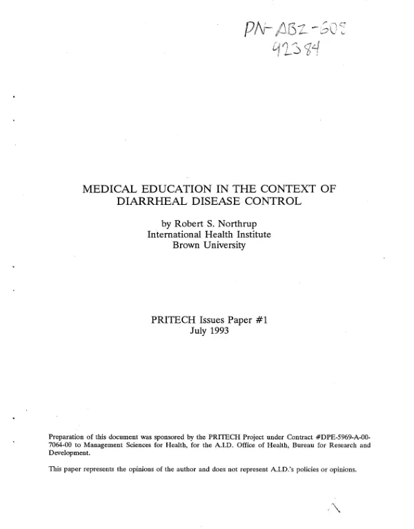 Medical education in the context of diarrheal disease control