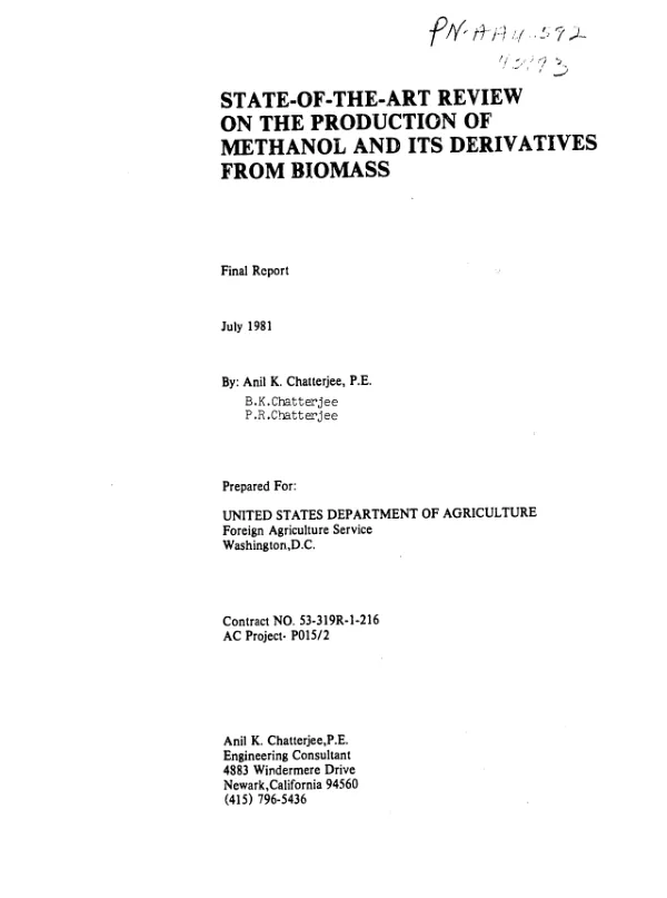 State-of-the-art review on the production of methanol and its derivatives from biomass : final report