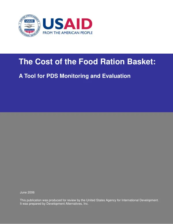 The cost of the food ration basket : a tool for PDS monitoring and evaluation