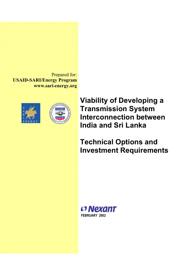 Viability of developing a transmission system interconnection between India and Sri Lanka : technical options and investment requirements