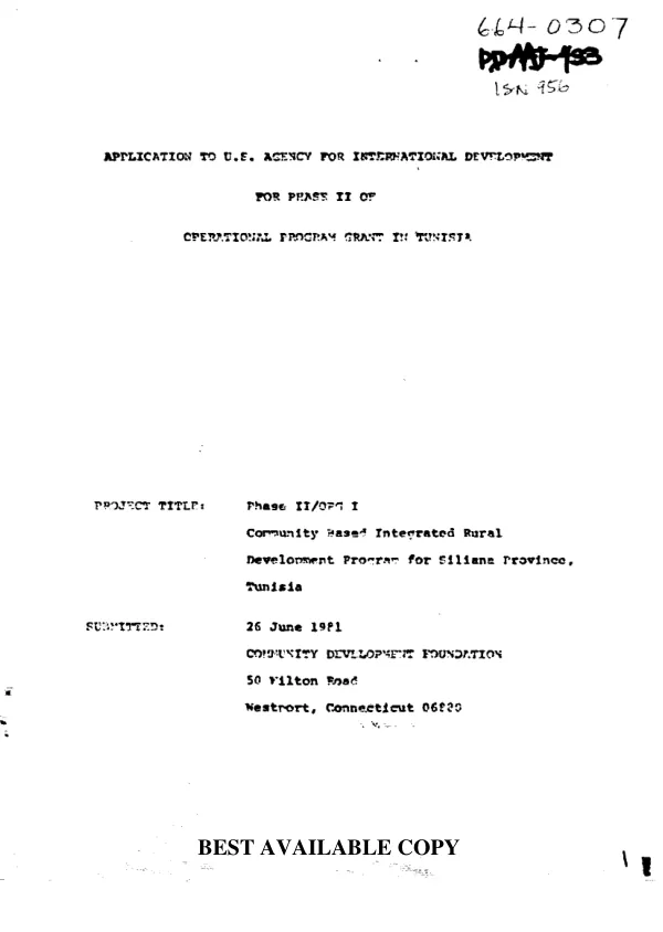 AID grant no. AID/PHA/G-1085 to Technoserve, Inc. to enable it to expand its capabilities in the areas of management, staffing, training, program and project analysis and evaluation, and new program initiatives thereby increasing its effectiveness in aiding developing countries to develop self-help enterprise and local self-reliance