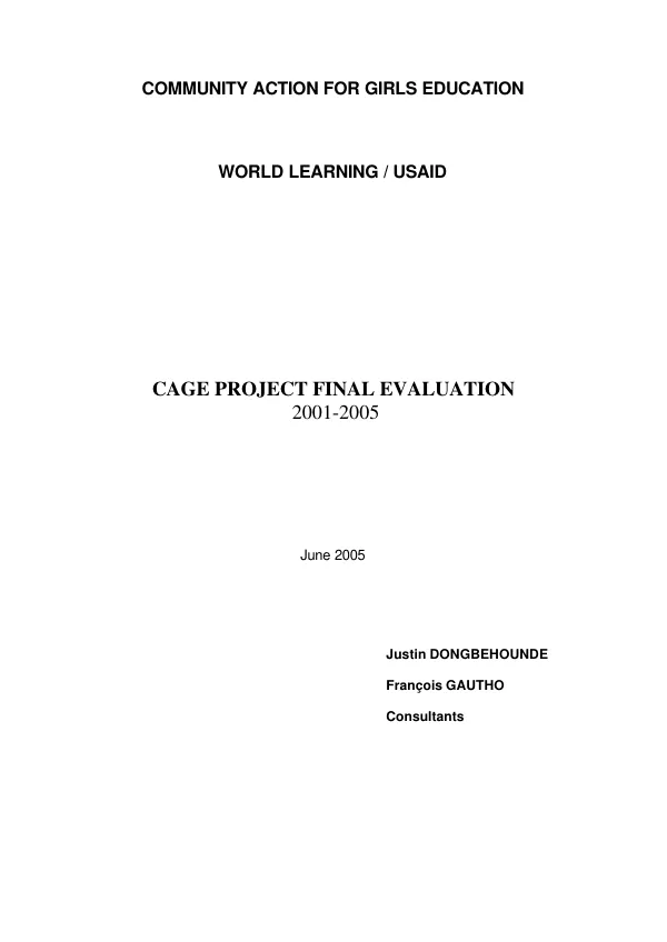 Community action for girls education : CAGE final evaluation, 2001-2005