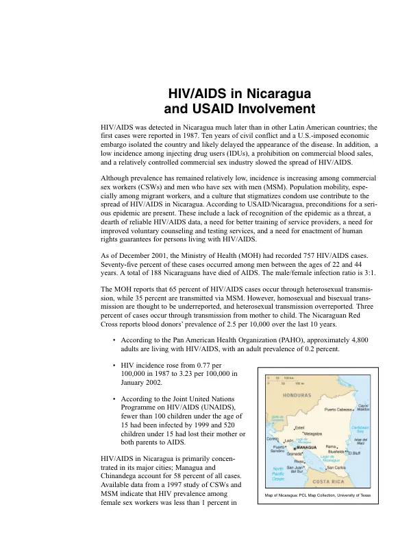 HIV/AIDS in Nicaragua and USAID involvement