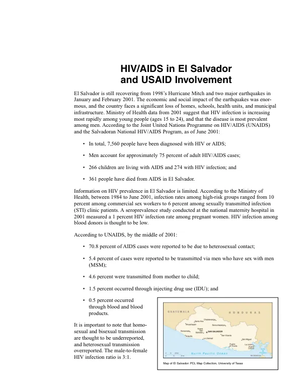 HIV/AIDS in El Salvador and USAID involvement