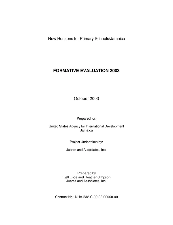 New horizons for primary schools/Jamaica : formative evaluation 2003