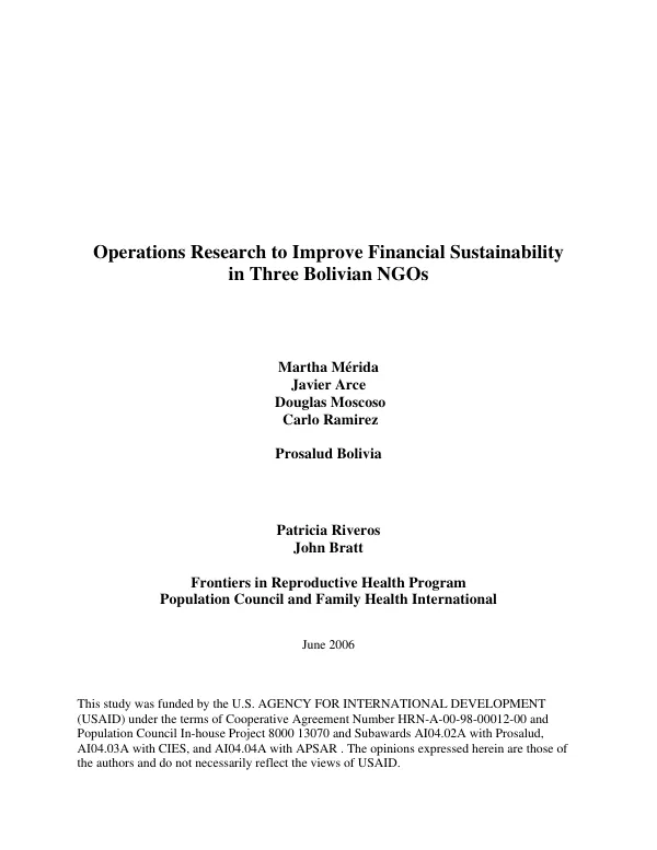 Operations research to improve financial sustainability in three Bolivan NGOs
