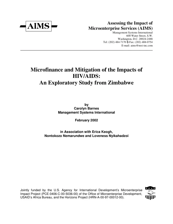 Microfinance and mitigation of the impacts of HIV/AIDS : an exploratory study from Zimbabwe