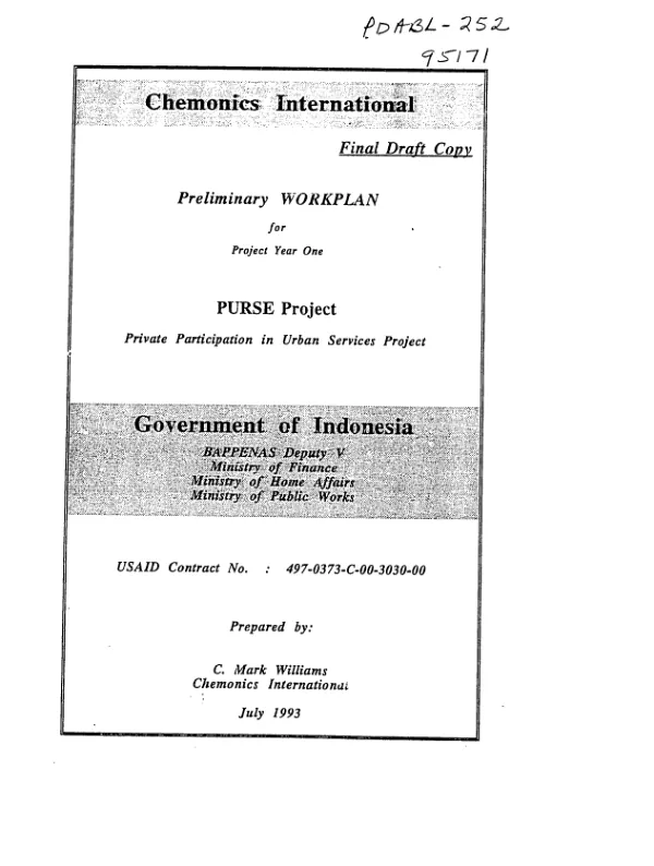Preliminary workplan for project year one : PURSE project (private participation in urban services project)
