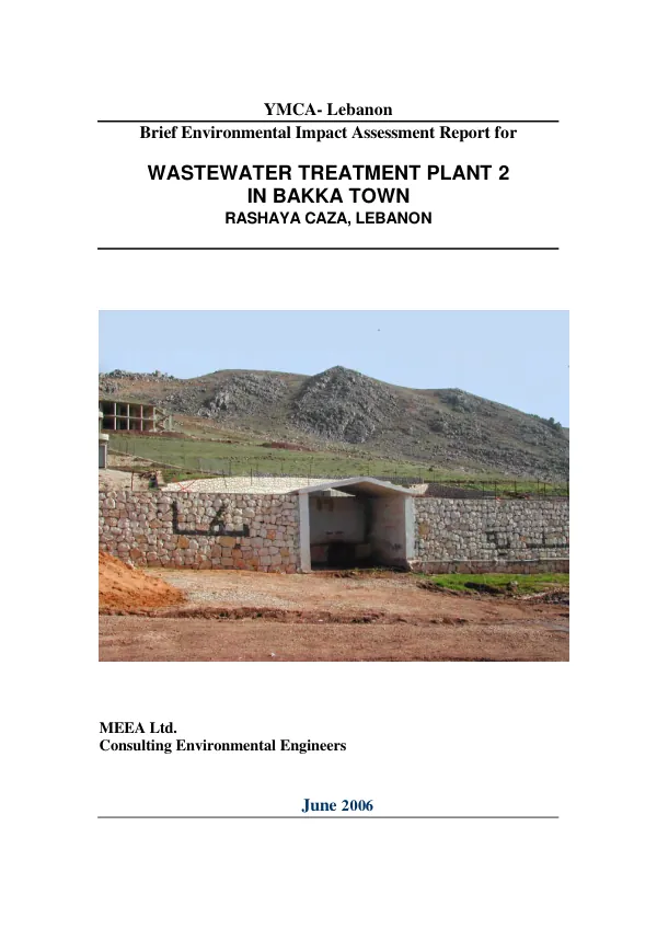 Environmental impact assessment report for YMCA-Lebanon : wastewater treatment plant 2 in Bakka Town, Rashaya Caza, Lebanon