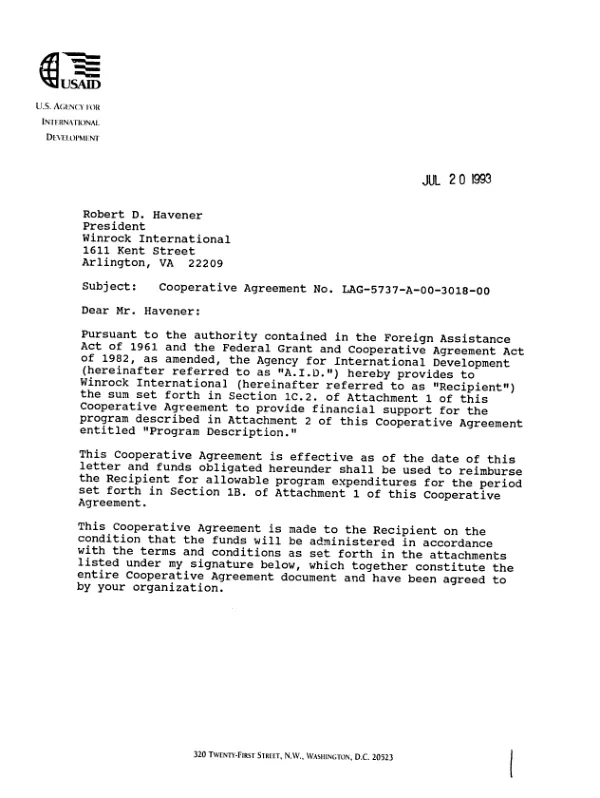 AID cooperative agreement no. LAG-5737-A-00-3018-00 to Winrock International for the `Mexico biomass cogeneration development program"