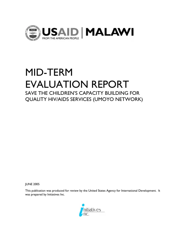Mid-term evaluation report : Save the Children's capacity building for quality HIV/AIDS services (Umoyo network)