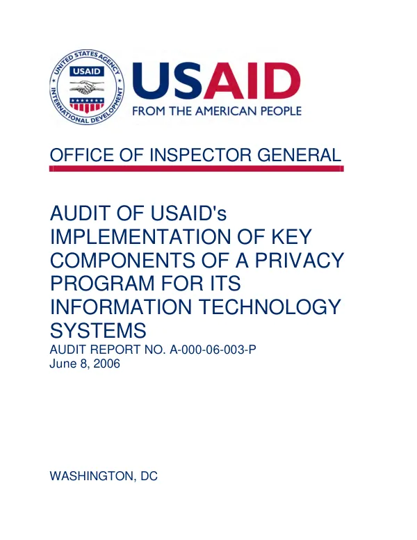 Audit of USAID"s implementation of key components of a privacy program for its information technology systms