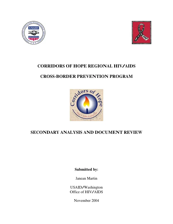 Corridors of hope regional HIV/AIDS cross-border prevention program : secondary analysis and document review