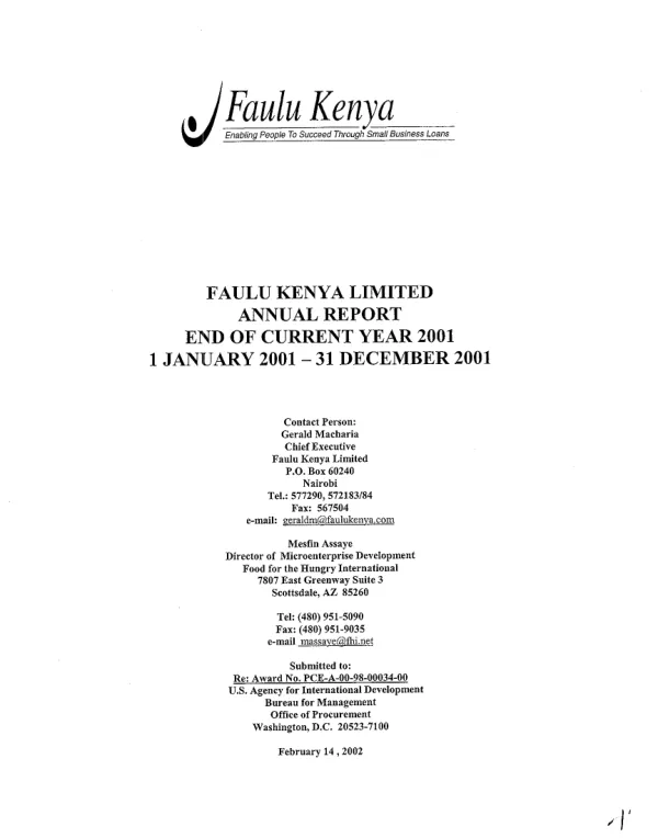 Faulu Kenya Limited : annual report end of current year 2001 -- 1 January 2001-31 December 2001