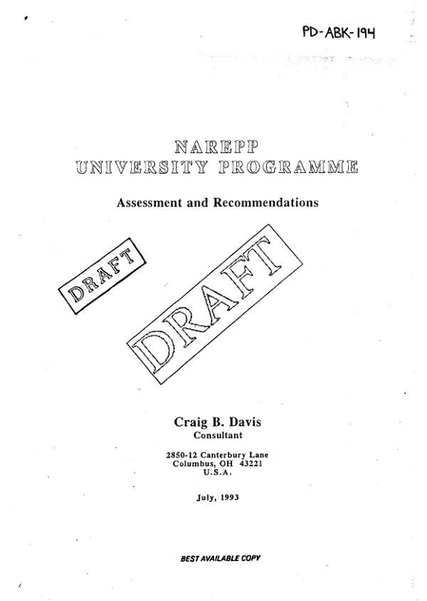 NAREPP [natural resources environmental policy project] university programme : assessment and recommendations
