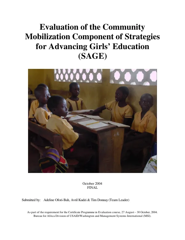 Evaluation of the community mobilization component of strategies for advancing girls' education (SAGE), phase I and II in Ghana