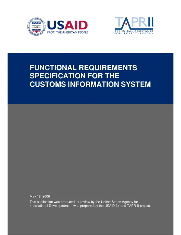 Functional requirements specification for the customs information system