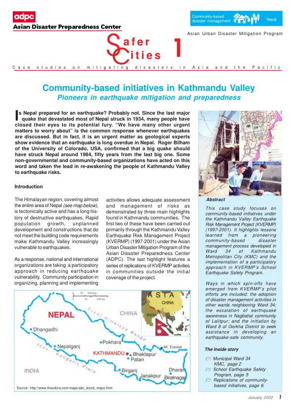 Community-based initiatives in Kathmandu Valley : pioneers in earthquake mitigation and preparedness