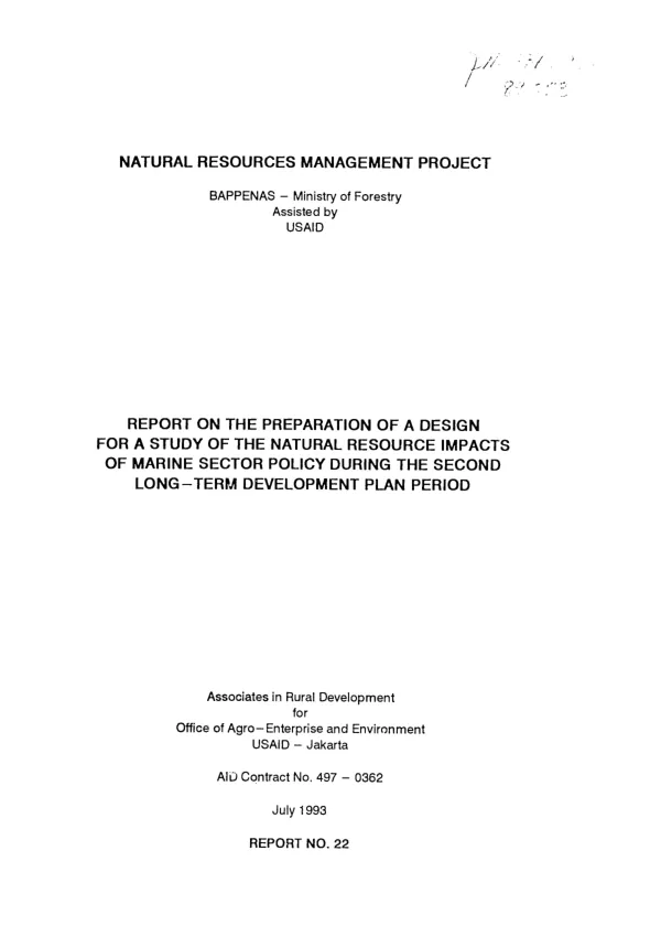 Report on the preparation of a design for a study of the natural resource impacts of marine sector policy during the second long-term development plan period