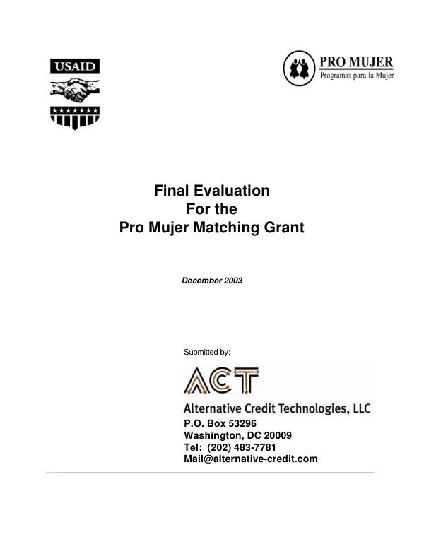 Final evaluation for the Pro Mujer matching grant