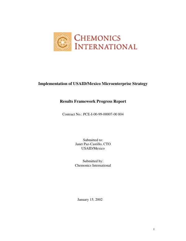 Implementation of USAID/Mexico microenterprise strategy : results framework progress report[ -- first annual report, November 2000-December 2001]